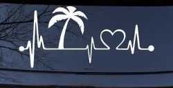 Palm Tree Beach Heartbeat Lifeline Vacation Car or Truck Window Decal Sticker