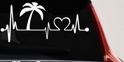 Palm Tree Beach Heartbeat Lifeline Vacation Car or Truck Window Vinyl Decal Sticker