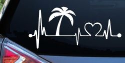 Palm Tree Beach Heartbeat Lifeline Vacation Car or Truck Window Decal Sticker