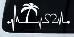 Palm Tree Beach Heartbeat Lifeline Vacation Car or Truck Window Decal Sticker