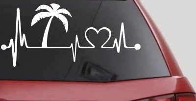 Palm Tree Beach Heartbeat Lifeline Vacation Car or Truck Window Vinyl Decal Sticker