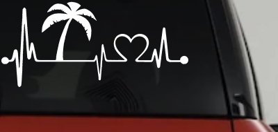 Palm Tree Beach Heartbeat Lifeline Vacation Car or Truck Window Vinyl Decal Sticker