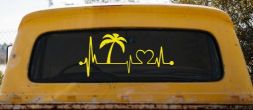 Palm Tree Beach Heartbeat Lifeline Vacation Car or Truck Window Vinyl Decal Sticker (Yellow)