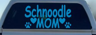 Schnoodle Mom with Dog Paw Prints Car or Truck Window Vinyl Decal Sticker (Blue)