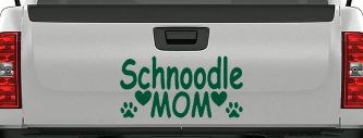 Schnoodle Mom with Dog Paw Prints Car or Truck Window Vinyl Decal Sticker (Dark Green)