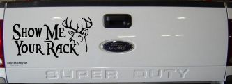 Show Me Your Rack Funny Deer Hunting Hunting Car or Truck Window Decal Sticker (Black)