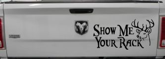 Show Me Your Rack Funny Deer Hunting Hunting Car or Truck Window Vinyl Decal Sticker (Black)