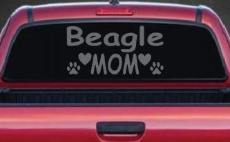 Beagle Mom With Dog Paw Prints Car or Truck Window Decal Sticker (Silver)