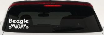 Beagle Mom With Dog Paw Prints Car or Truck Window Decal Sticker (White)
