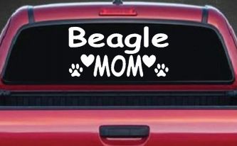 Beagle Mom With Dog Paw Prints Car or Truck Window Decal Sticker