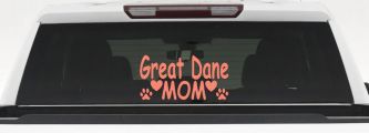 Great Dane Mom With Dog Paw Prints Car or Truck Window Decal Sticker (Coral)