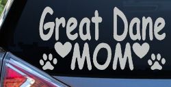 Great Dane Mom With Dog Paw Prints Car or Truck Window Decal Sticker (Light Gray)