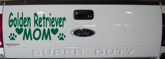 Golden Retriever Mom With Dog Paw Prints Car or Truck Window Decal Sticker (Dark Green)