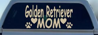Golden Retriever Mom With Dog Paw Prints Car or Truck Window Decal Sticker (Desert Sand)