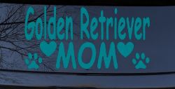 Golden Retriever Mom With Dog Paw Prints Car or Truck Window Decal Sticker (Turquoise Blue)