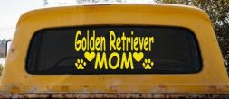 Golden Retriever Mom With Dog Paw Prints Car or Truck Window Decal Sticker (Yellow)