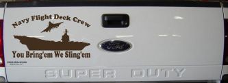 Aircraft Carrier Navy Flight Deck Crew You Bring Them We Sling Them Military Car or Truck Window Decal Sticker (Brown)