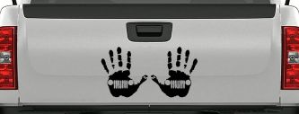 2-Pack Jeep Wave (1 Right, 1 Left Handed) Jeep Grill in Muddy Waving Hand Print Off Road Car or Truck Window Decal Sticker (Black)