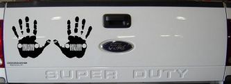 2-Pack Jeep Wave (1 Right, 1 Left Handed) Jeep Grill in Muddy Waving Hand Print Off Road Car or Truck Window Decal Sticker (Black)