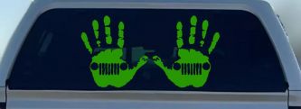 2-Pack Jeep Wave (1 Right, 1 Left Handed) Jeep Grill in Muddy Waving Hand Print Off Road Car or Truck Window Vinyl Decal Sticker (Lime)