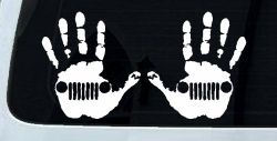 2-Pack Jeep Wave (1 Right, 1 Left Handed) Jeep Grill in Muddy Waving Hand Print Off Road Car or Truck Window Decal Sticker