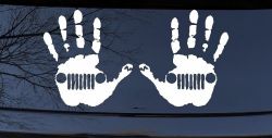 2-Pack Jeep Wave (1 Right, 1 Left Handed) Jeep Grill in Muddy Waving Hand Print Off Road Car or Truck Window Decal Sticker