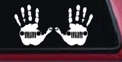 2-Pack Jeep Wave (1 Right, 1 Left Handed) Jeep Grill in Muddy Waving Hand Print Off Road Car or Truck Window Decal Sticker