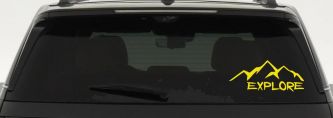 Explore Mountains Hiking Off Road Car or Truck Window Decal Sticker (Yellow)