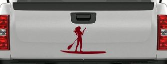 Stand Up Paddleboard with Woman Girl Car or Truck Window Decal Sticker (Burgundy)