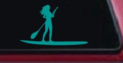 Stand Up Paddleboard with Woman Girl Car or Truck Window Vinyl Decal Sticker (Turquoise)