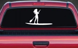 Stand Up Paddleboard with Woman Girl Car or Truck Window Decal Sticker