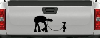 Girl Walking Star Wars AT AT Robot Walker Sci Fi Car or Truck Window Vinyl Decal Sticker (Black)