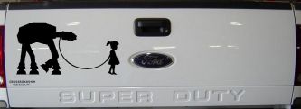 Girl Walking Star Wars AT AT Robot Walker Sci Fi Car or Truck Window Vinyl Decal Sticker (Black)