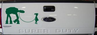 Girl Walking Star Wars AT AT Robot Walker Sci Fi Car or Truck Window Decal Sticker (Dark Green)
