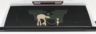 Girl Walking Star Wars AT AT Robot Walker Sci Fi Car or Truck Window Vinyl Decal Sticker (Desert Sand)