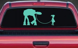Girl Walking Star Wars AT AT Robot Walker Sci Fi Car or Truck Window Vinyl Decal Sticker (Mint)