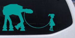 Girl Walking Star Wars AT AT Robot Walker Sci Fi Car or Truck Window Decal Sticker (Turquoise)
