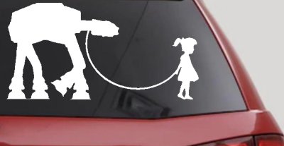 Girl Walking Star Wars AT AT Robot Walker Sci Fi Car or Truck Window Vinyl Decal Sticker