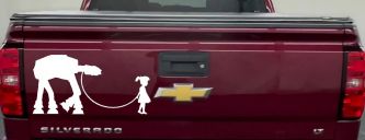 Girl Walking Star Wars AT AT Robot Walker Sci Fi Car or Truck Window Vinyl Decal Sticker (White)