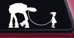 Girl Walking Star Wars AT AT Robot Walker Sci Fi Car or Truck Window Decal Sticker