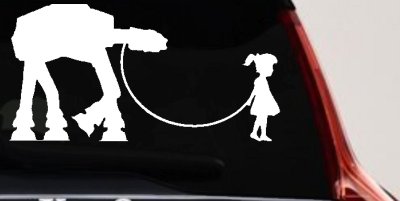 Girl Walking Star Wars AT AT Robot Walker Sci Fi Car or Truck Window Vinyl Decal Sticker