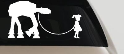 Girl Walking Star Wars AT AT Robot Walker Sci Fi Car or Truck Window Vinyl Decal Sticker