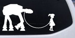Girl Walking Star Wars AT AT Robot Walker Sci Fi Car or Truck Window Decal Sticker