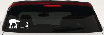 Girl Walking Star Wars AT AT Robot Walker Sci Fi Car or Truck Window Vinyl Decal Sticker (White)