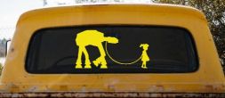 Girl Walking Star Wars AT AT Robot Walker Sci Fi Car or Truck Window Decal Sticker (Yellow)