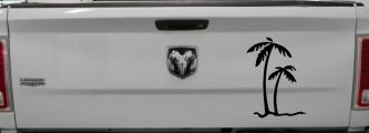 Palm Trees Tropical Beach Car or Truck Window Decal Sticker (Black)
