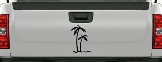 Palm Trees Tropical Beach Car or Truck Window Decal Sticker (Black)