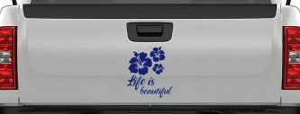 Hibiscus Flower Life is Beautiful Flowers Car or Truck Window Vinyl Decal Sticker (Navy)