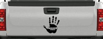Jeep Wave Jeep Grill in Muddy Waving Hand Print Off Road Car or Truck Window Decal Sticker (Black)