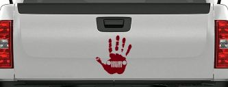 Jeep Wave Jeep Grill in Muddy Waving Hand Print Off Road Car or Truck Window Vinyl Decal Sticker (Burgundy)